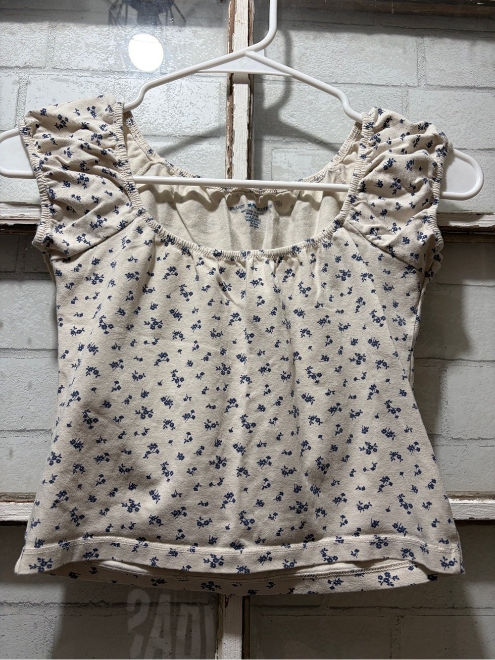 Brandy Melville Floral Off-The-Shoulder Puff Sleeve Crop Top
